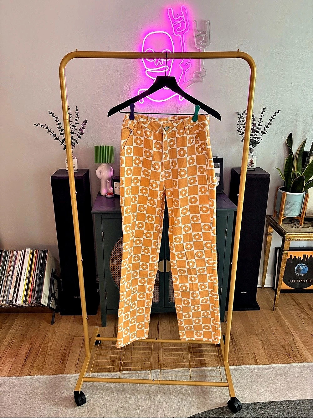 PacSun Women's Orange & White 90’s Work Pants Waist 27